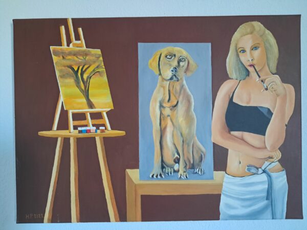devant ses toiles peinture à l'huile sur toile