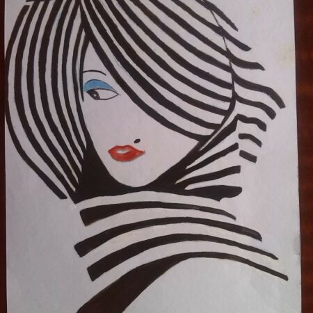 en noir et blanc essai en peinture à l'huile sur papier représentant un portrait de femme