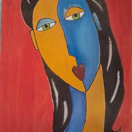 essai peinture à l'huile sur papier portrait naïf réalisé en 1975