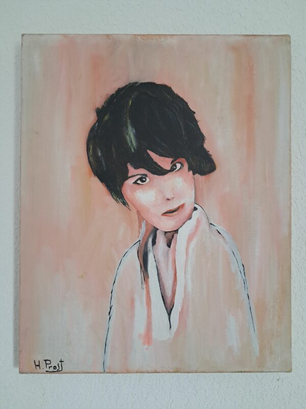 La femme en rose peinture à l'huile par henry Prost artiste coté