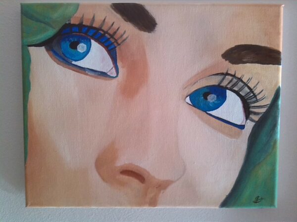 peinture à l'huile peinture réaliste portrait de femme aux yeux bleu